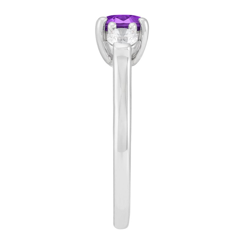 Sterling Silver Oval Simulated Amethyst Ring with Cubic Zirconia - Size 7