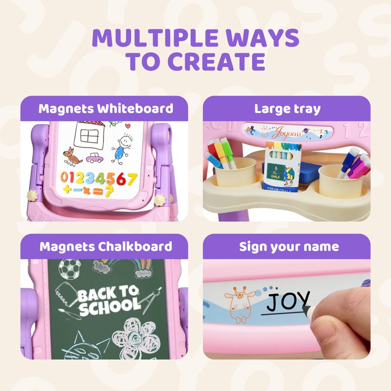 Adjustable Kids Art Easel with Magnetic Board & Personalized Name Sticker