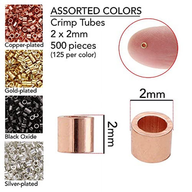 Jewelry Crimp Bead Assortment 500pcs - Silver, Gold, Copper, Black Finish