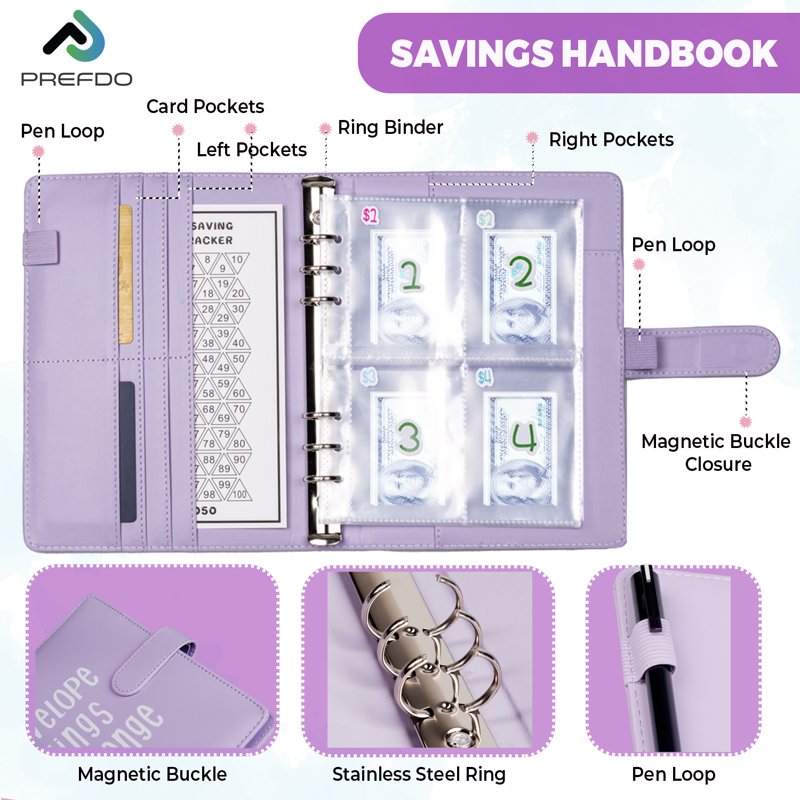 Money Saving Challenge Binder Kit with Envelopes - A5 Size, Multi-Color