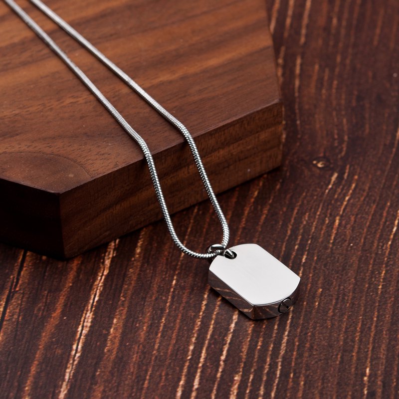 Dog Tag Cremation Necklace with Keepsake Urn - Silver Memorial Pendant, No Engraving