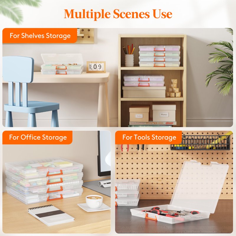 Plastic Storage Boxes for Documents & Crafts, 12.6 x 8.9 x 1.6 Inch, Pack of 10