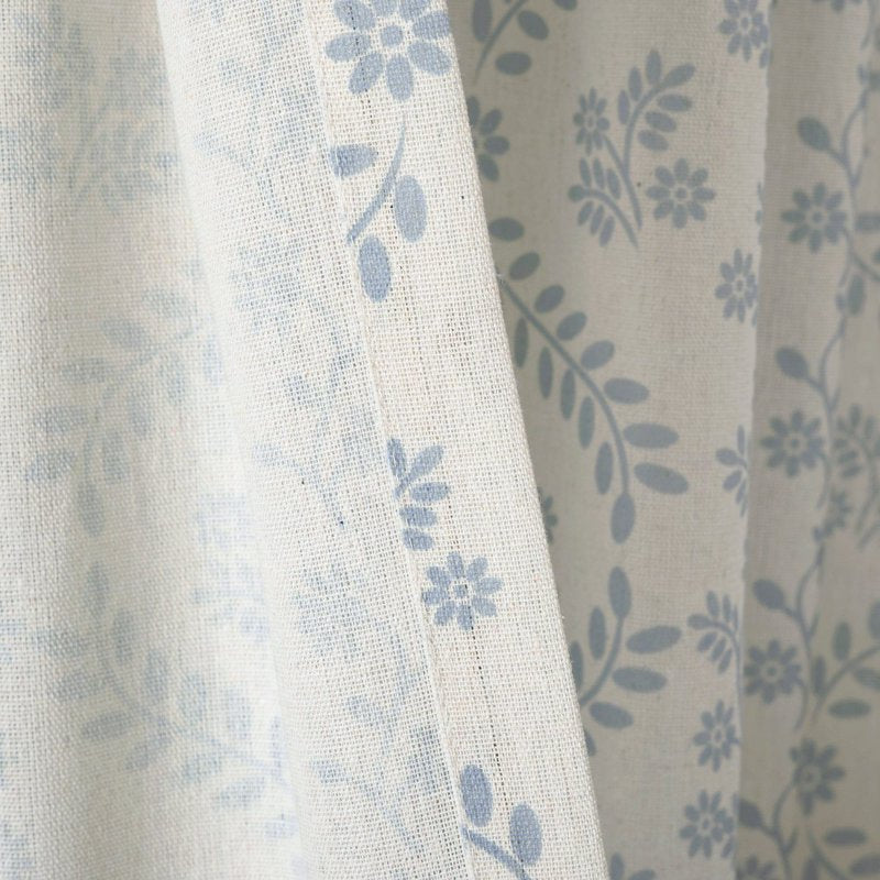 Delicate Floral Linen Blend Window Curtain Panels Pair - Neutral or Blue