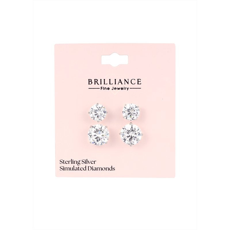 Simulated Diamond Earring Set for Women - Sterling Silver Duo 8mm & 10mm Studs