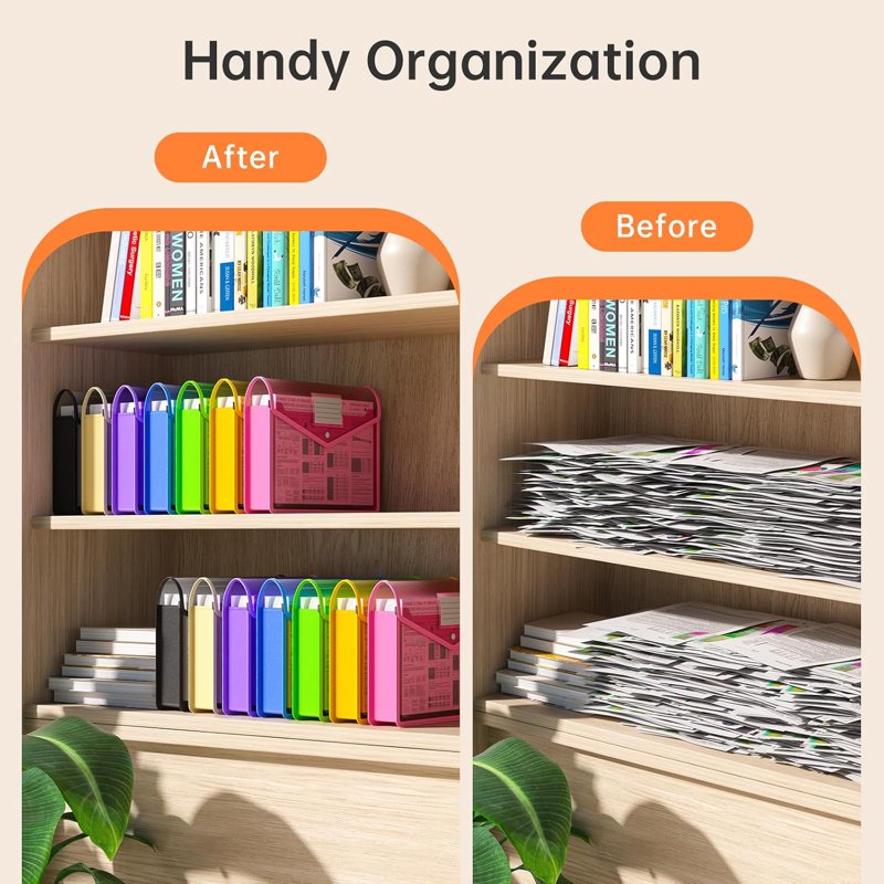 Large Capacity Transparent Plastic Expanding File Folder with Snap Closure - 7 Pack