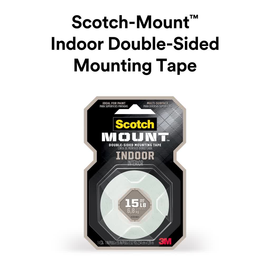 Indoor Double-Sided Mounting Tape - Strong Adhesive, 0.75 x 350 in, White, 1 Roll