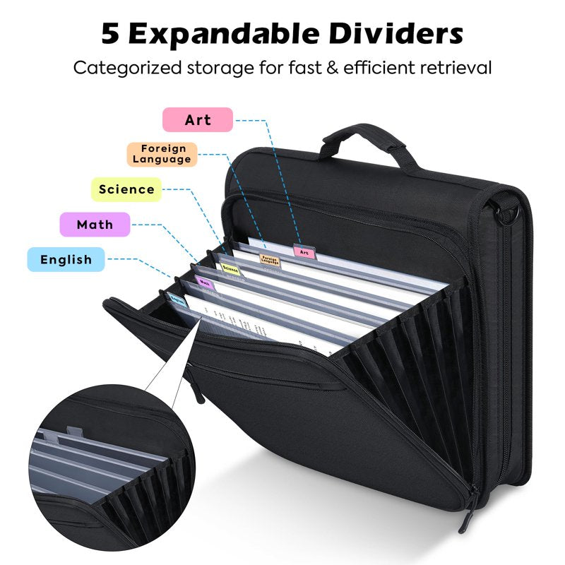 2-Inch Zipper Binder Organizer with Shoulder Strap, Holds 500 Sheets, School Supplies