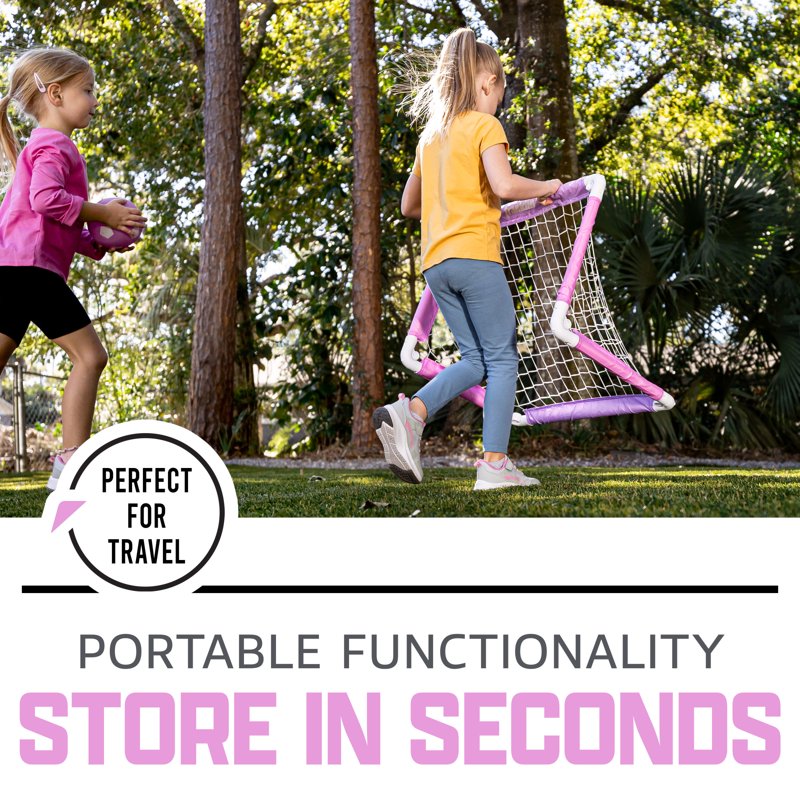 Franklin Sports Kids Mini Soccer Goal with Ball and Pump – 24x16 Folding Goal, Pink/Purple