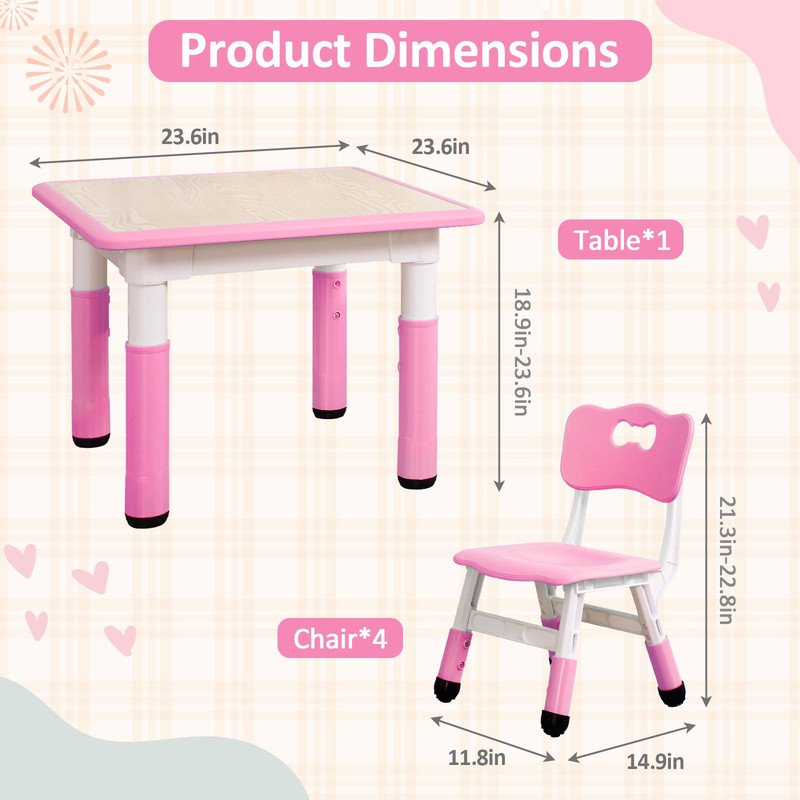 Kids Adjustable Activity Table and Chair Set with Graffiti Desktop for Ages 2-10