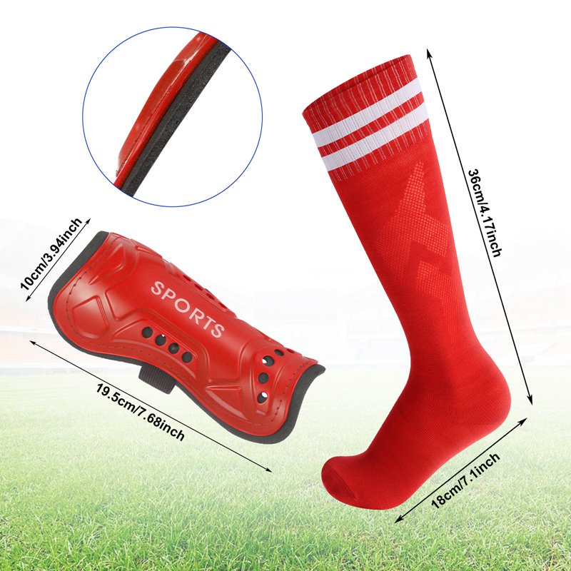 Hengguang Kids Soccer Shin Guards & Socks 2 Pairs - Red & Black, Calf Protection for 5-12 Years