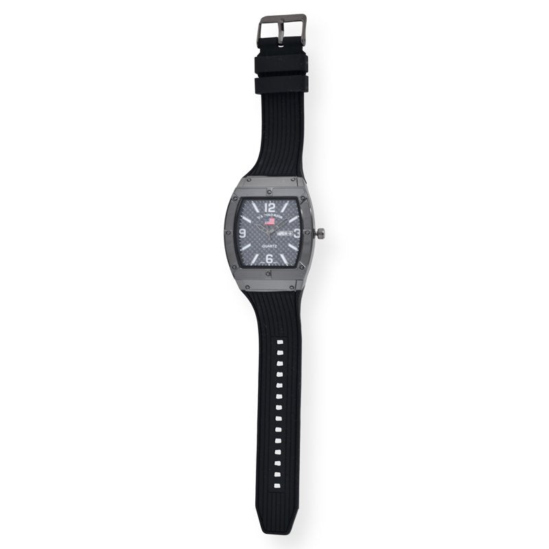 Men's Analog Watch with Gun Metal Case and Black Silicone Strap