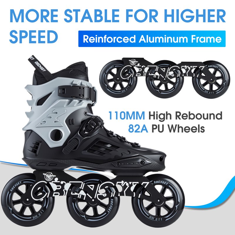 Adult Inline Speed Skates 110mm High-Speed Urban Roller Blades - Black & Gray