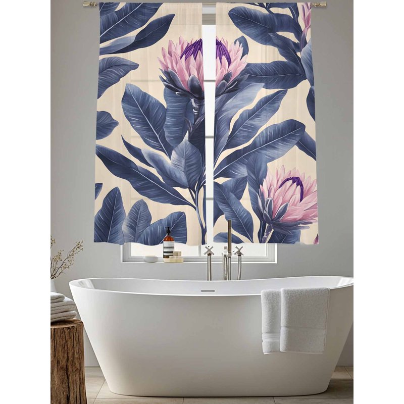Blue Pink Purple Floral Sheer Curtains Set 52x72 Inches - Multiple Sizes