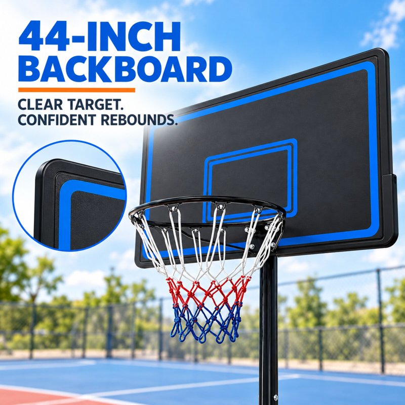 Weatherproof Portable Basketball System with Adjustable Height and Impact-Resistant Backboard