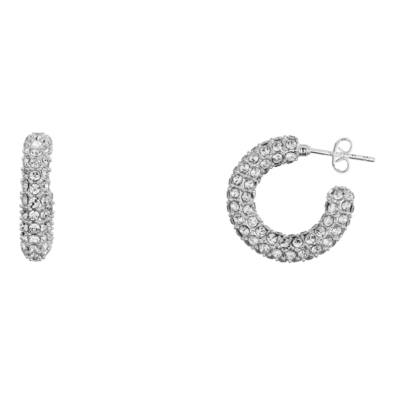 Silver Plated Crystal Hoop Earrings Set - Chunky Post Style