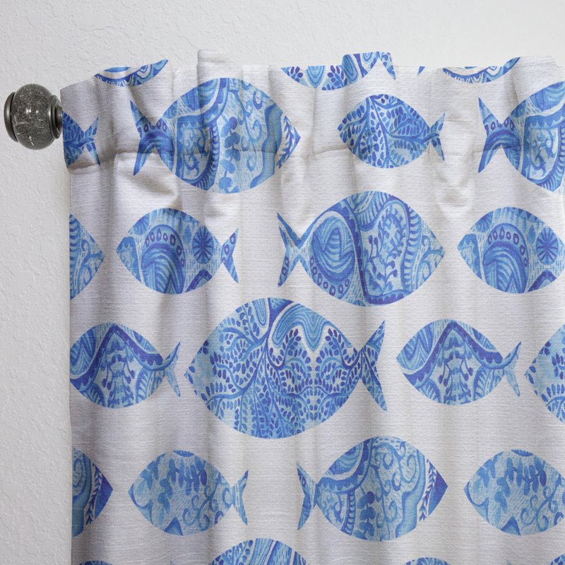 Nautical Coastal Sheer Curtain Panel - Blue Sea Shore Pattern, Multiple Sizes