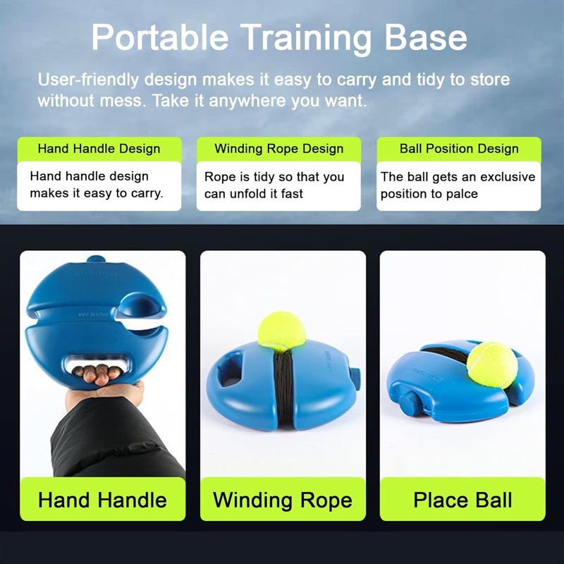 Portable Tennis Trainer with Rebound Balls & Adjustable Rope for Solo Practice