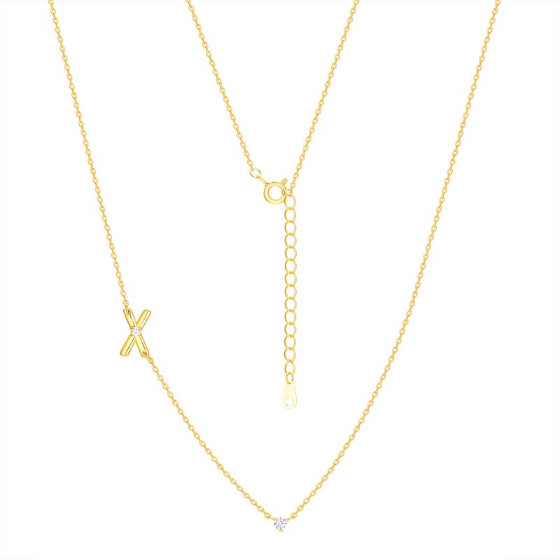 Initial Necklace Set with Cubic Zirconia in 14K Gold Flash Plated Brass – Multiple Letters