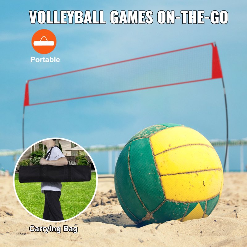 Portable Indoor Outdoor Volleyball Net with Height Adjustment & Carry Bag - 14 ft Wide