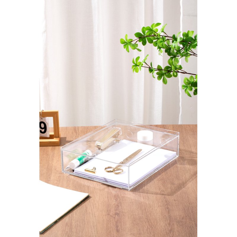 Acrylic Paper Tray with Drawer - Clear Desk Organizer for Office Supplies