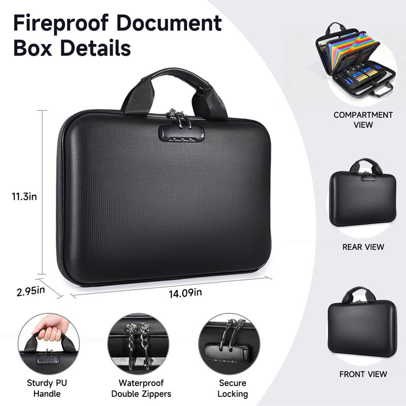 Fireproof Document Organizer Bag with Lock, Heat-Resistant File Folder for Home Office Travel