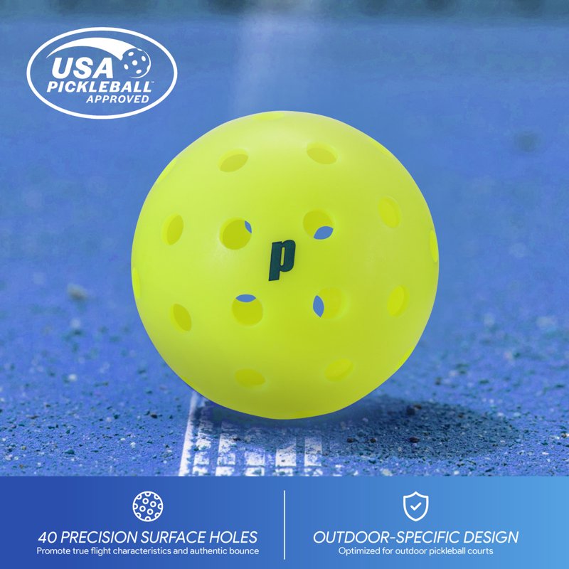 Outdoor Pickleball Balls 3-Pack with Jar – USA Pickleball Approved, 40-Hole Neon Yellow