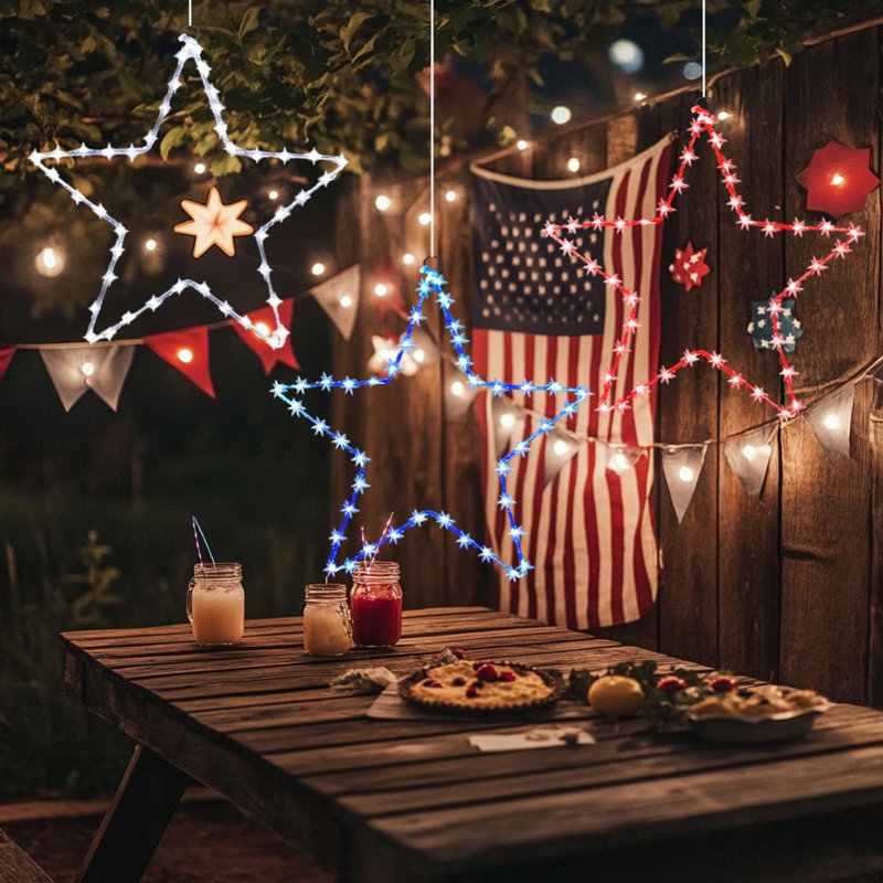 Patriotic Window Star Lights 3-Pack - 8 Lighting Modes for 4th of July Decor