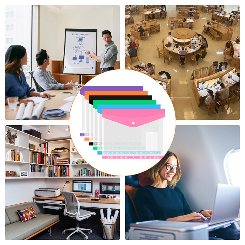 12 Pack Plastic Binder Folders with Snap Button & Label Pockets - Waterproof A4 Document Holders for Office & School