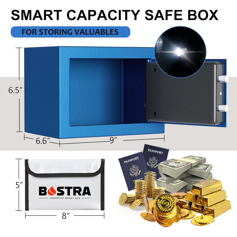 Digital Security Safe with Sensor Light & Fireproof Bag - 0.23 Cu Ft