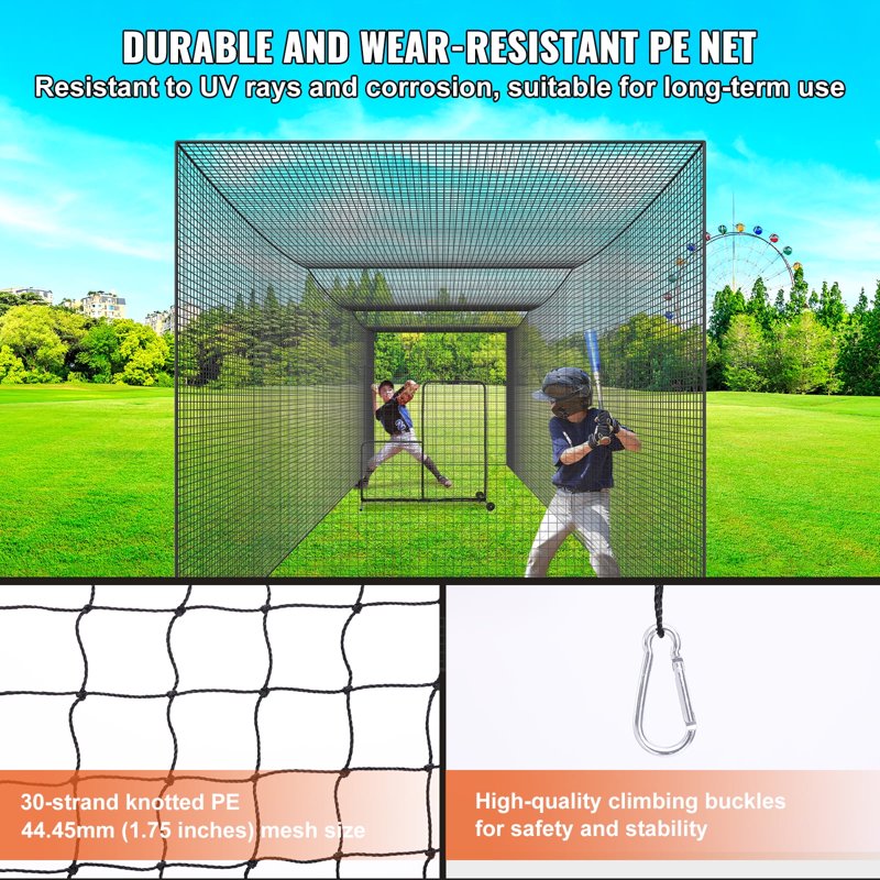 Heavy Duty Baseball Batting Cage Netting - Portable Practice Net for Indoor Outdoor Training