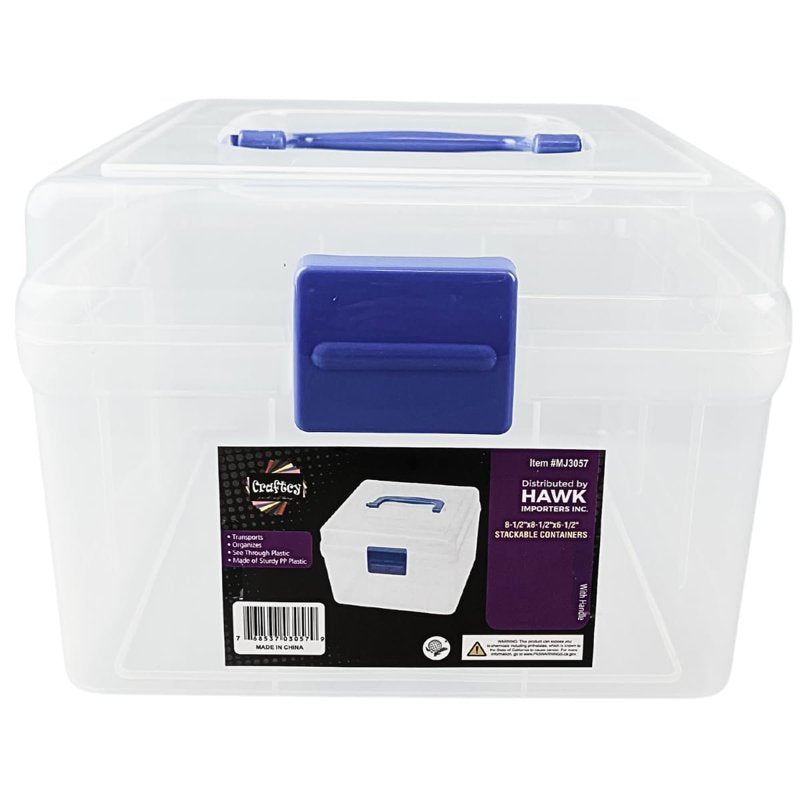 Plastic Storage Box with Blue Handle & Latch - 8.25 Inch Organizer