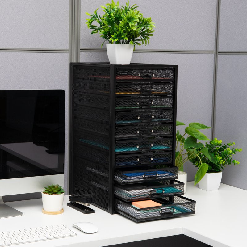 Mesh 10-Drawer Desk Organizer for Office, Crafts & Mail Sorting, Black or Silver