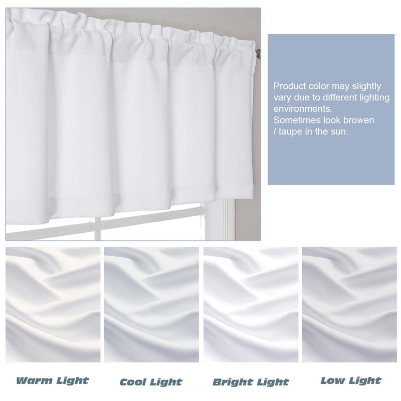 White Window Valance 14-Inch Length Kitchen & Bedroom Curtain, Rod Pocket Style
