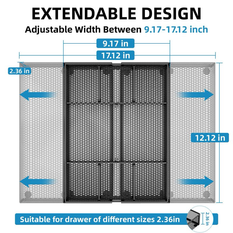 Expandable Mesh Desk Drawer Organizer with Adjustable Compartments for Office & Home