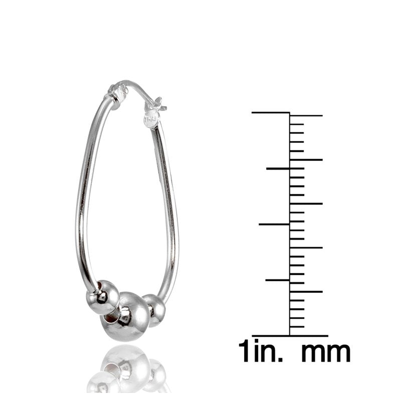 Sterling Silver Beaded Hoop Earrings - Polished, 30mm Size, Gift-Ready Jewelry