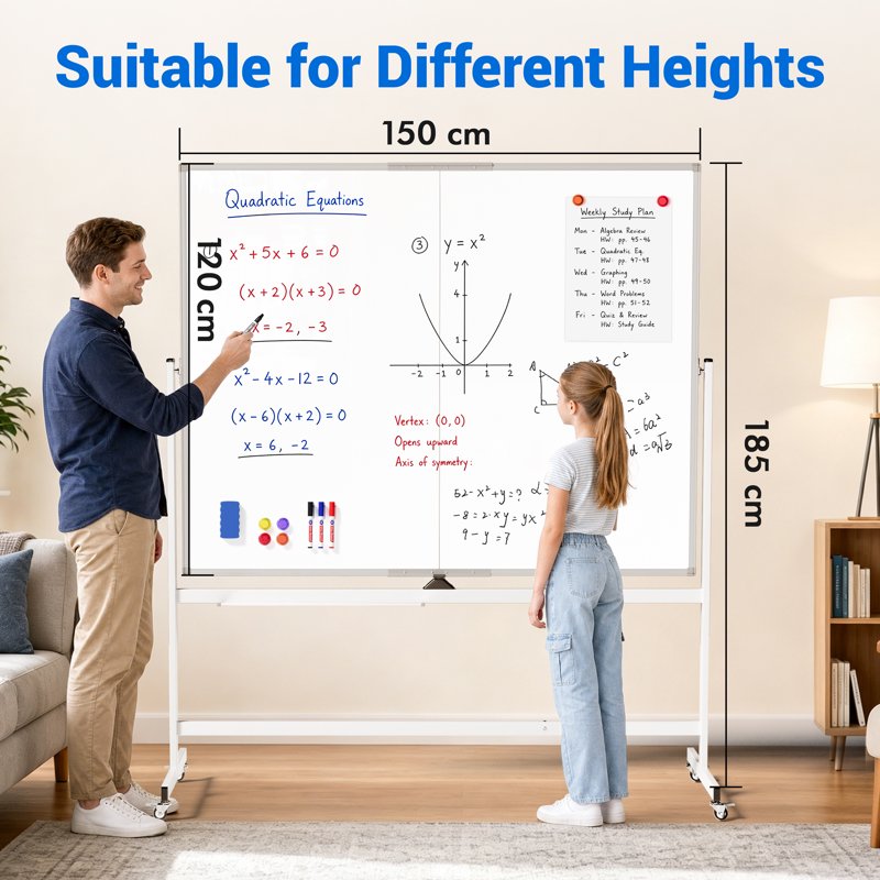 Mobile Double-Sided Magnetic Whiteboard with Stand - 60x48 Inch or 40x24 Inch