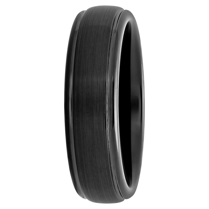 Men's Black Tungsten Grooved Satin Comfort Fit 6mm Wedding Band - Men's Ring