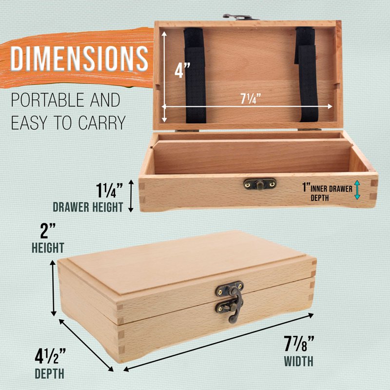 Art Supply Wooden Tool and Brush Storage Box with Locking Clasps - Portable Organizer for Pencils and Supplies