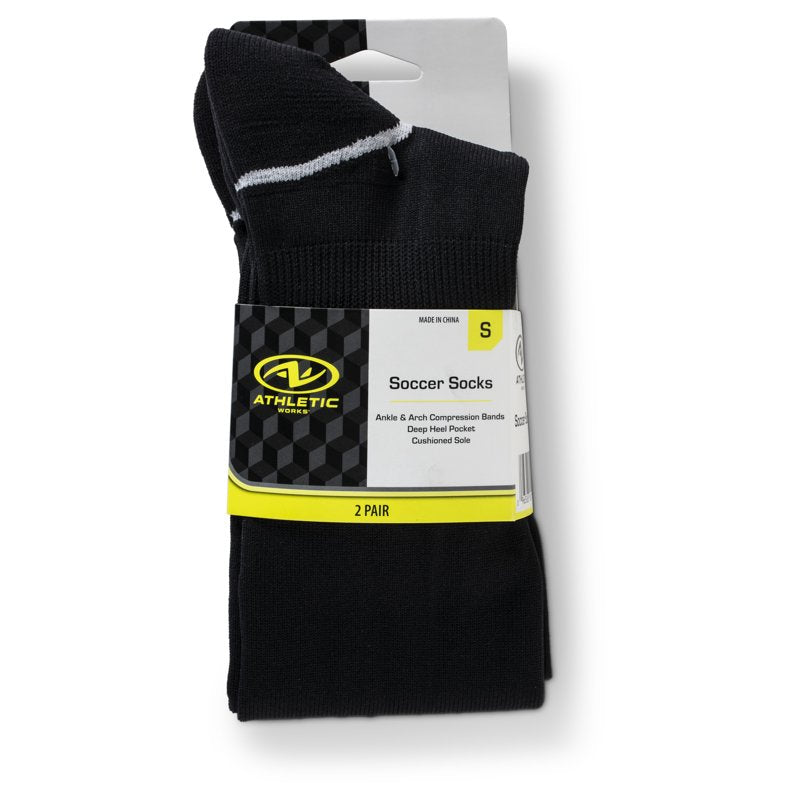 Athletic Works Soccer Socks Black, Youth Small 2 Pack - 10-4.5 (Variation: Black, 2 Pack, S)