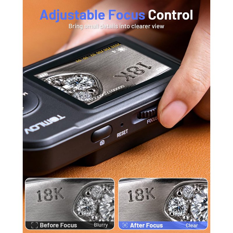 Portable Digital Microscope with 2.4" IPS Screen & Adjustable Focus for Jewelry & Nature