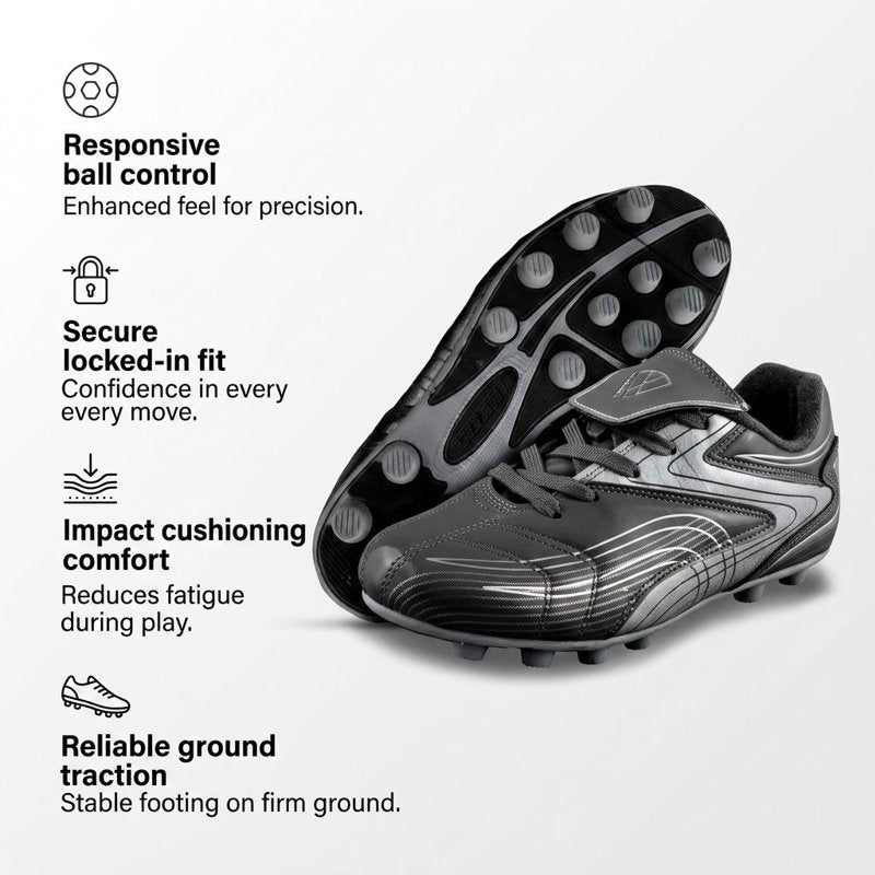 Vizari Youth Firm Ground Soccer Cleats 8.5 Black – Comfortable, Durable Kids Outdoor Soccer Shoes