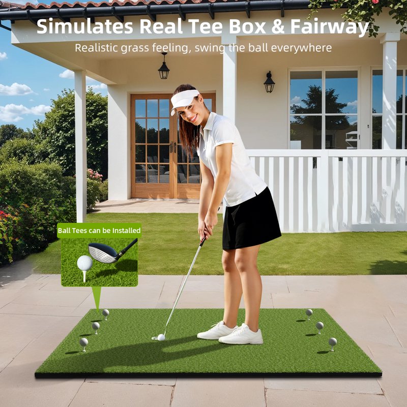 FelixKing 5x4 ft Golf Hitting Mat with Ball Tray, 26mm Turf, 6 Tee Holes, for Indoor/Outdoor Practice – Variation: 5 x 4 ft, 1.02 in, Fairway