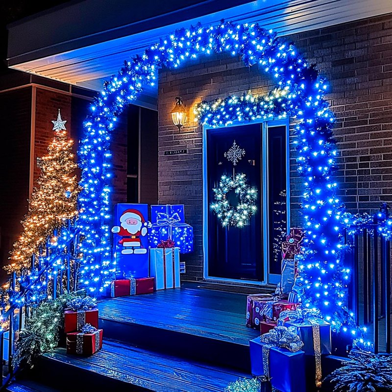 Blue Solar Christmas String Lights with 8 Modes Outdoor Waterproof 400 LED 151FT