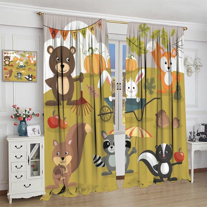Kids Jungle Animal Curtains - Insulated Window Drapes for Childrens Bedroom