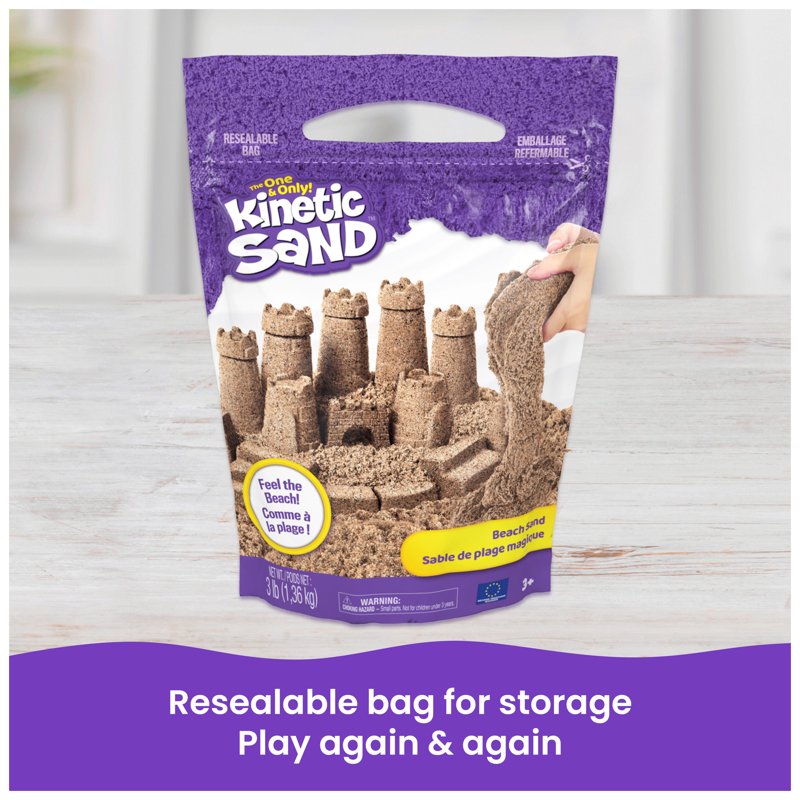Kinetic Sand Beach Play Sand 3lbs - Moldable Sensory Toy for Kids