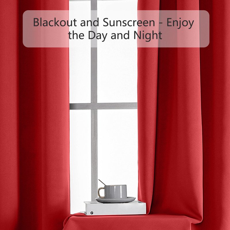Blackout Curtains 51 Inch Long 2 Panels Set - Thermal Insulated Drapes for Bedroom & Living Room (W39 x L51 Inches, Red)
