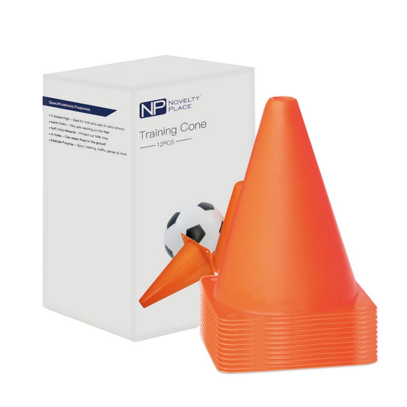 12 Pack Sports Training Cones - Durable Traffic & Agility Markers, 7 Inch Orange