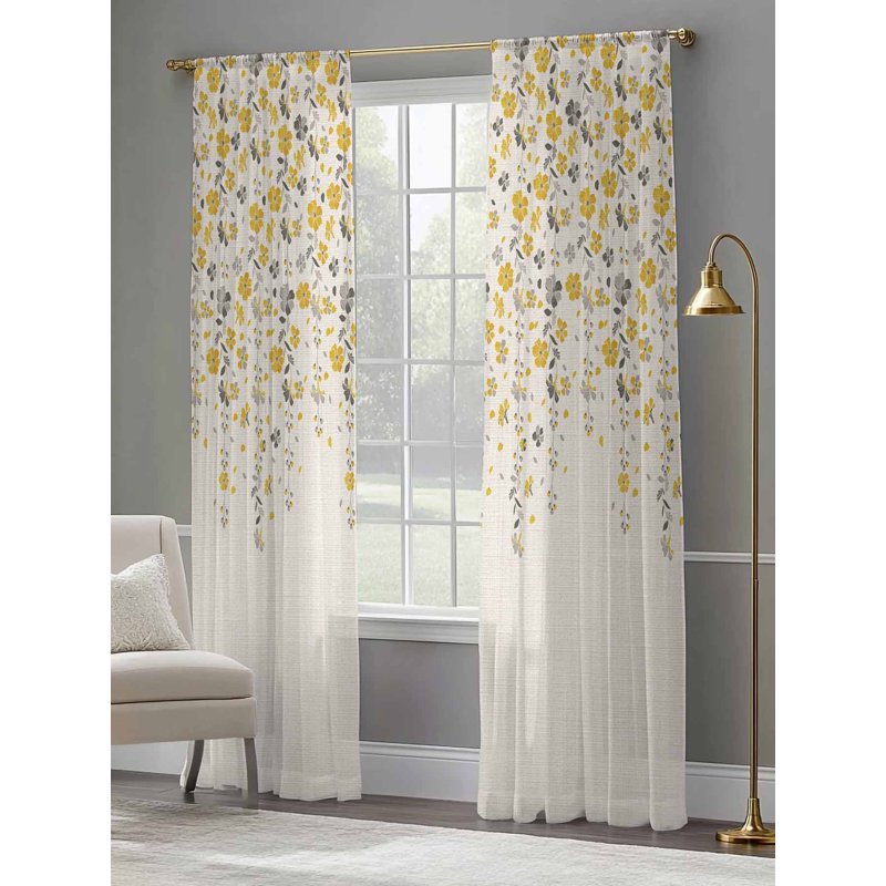 Sheer Curtain Panels 84 Inch Long - Light Filtering Window Drapes, Spring Flower Vines