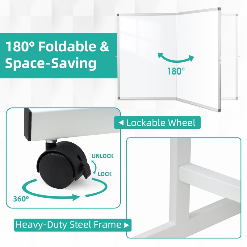 Double-Sided Reversible Magnetic Whiteboard with Wheels - Large Mobile Dry Erase Board for Office Home Classroom