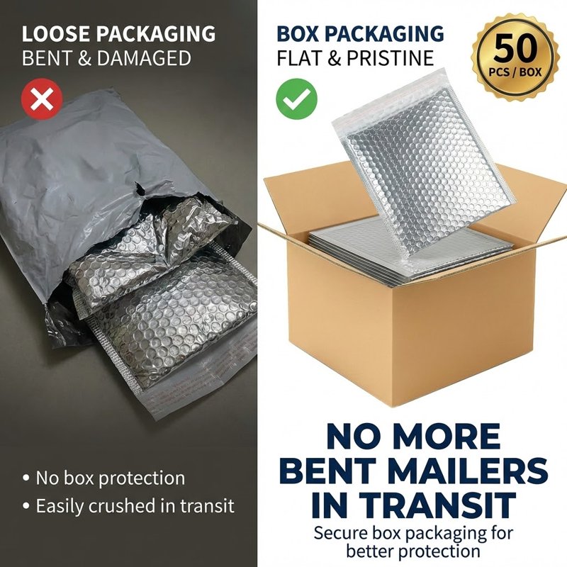 50 Pack Insulated Silver Metallic Bubble Mailers - Self Seal Padded Envelopes